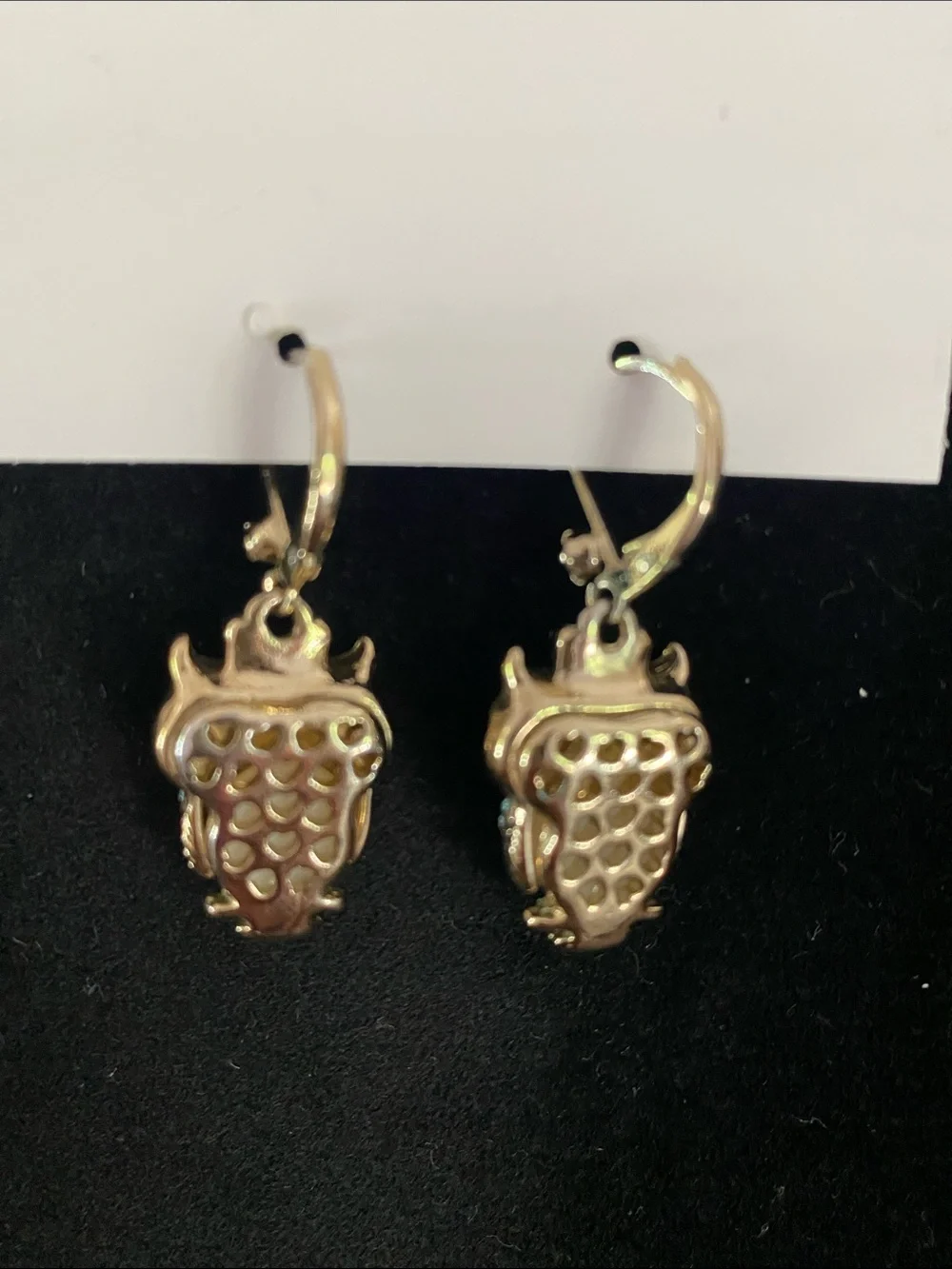 Betsey Johnson Pearl Critter Owl Drop Earrings with Pink Crystal eyes and Pearl